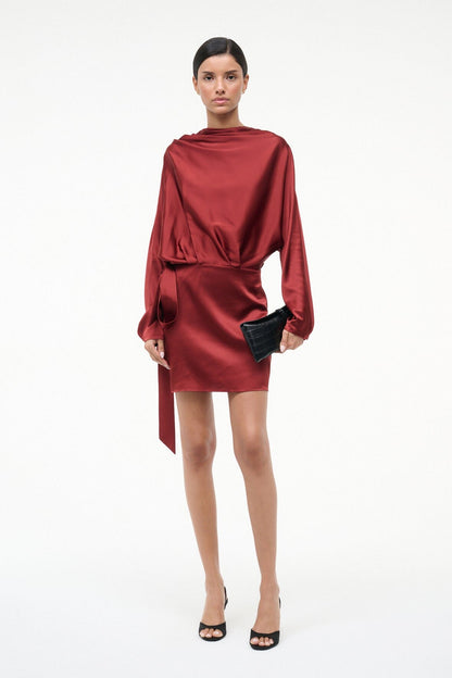 STAUD | Phoebe Silk Mini Dress Sangria