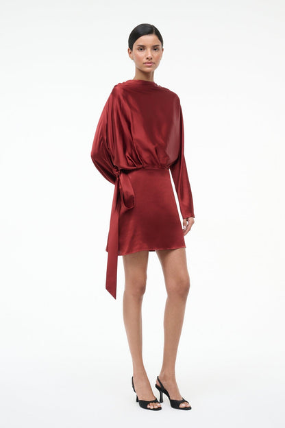 STAUD | Phoebe Silk Mini Dress Sangria