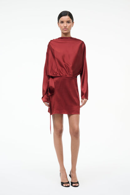 STAUD | Phoebe Silk Mini Dress Sangria