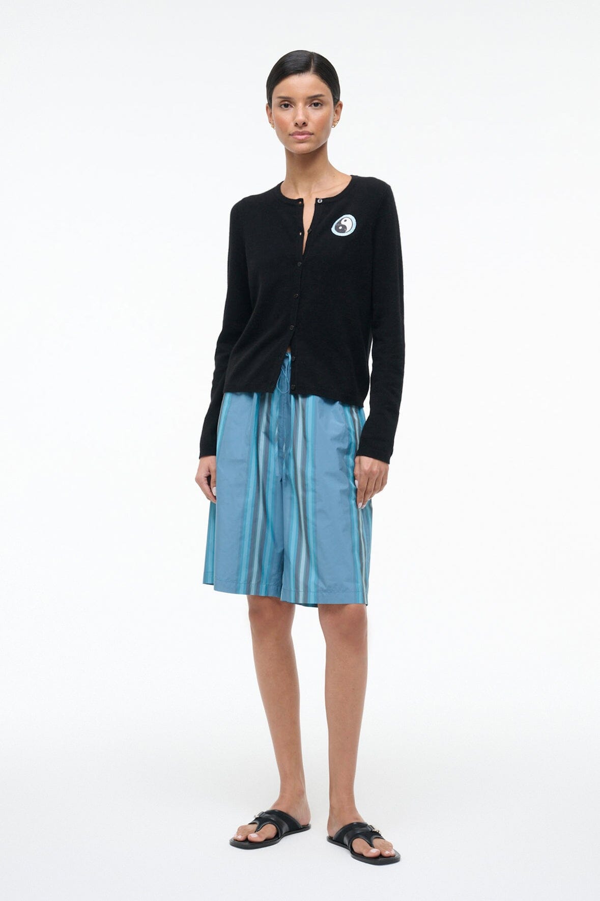 STAUD | Midnight Cashmere Cardigan Black Patchwork