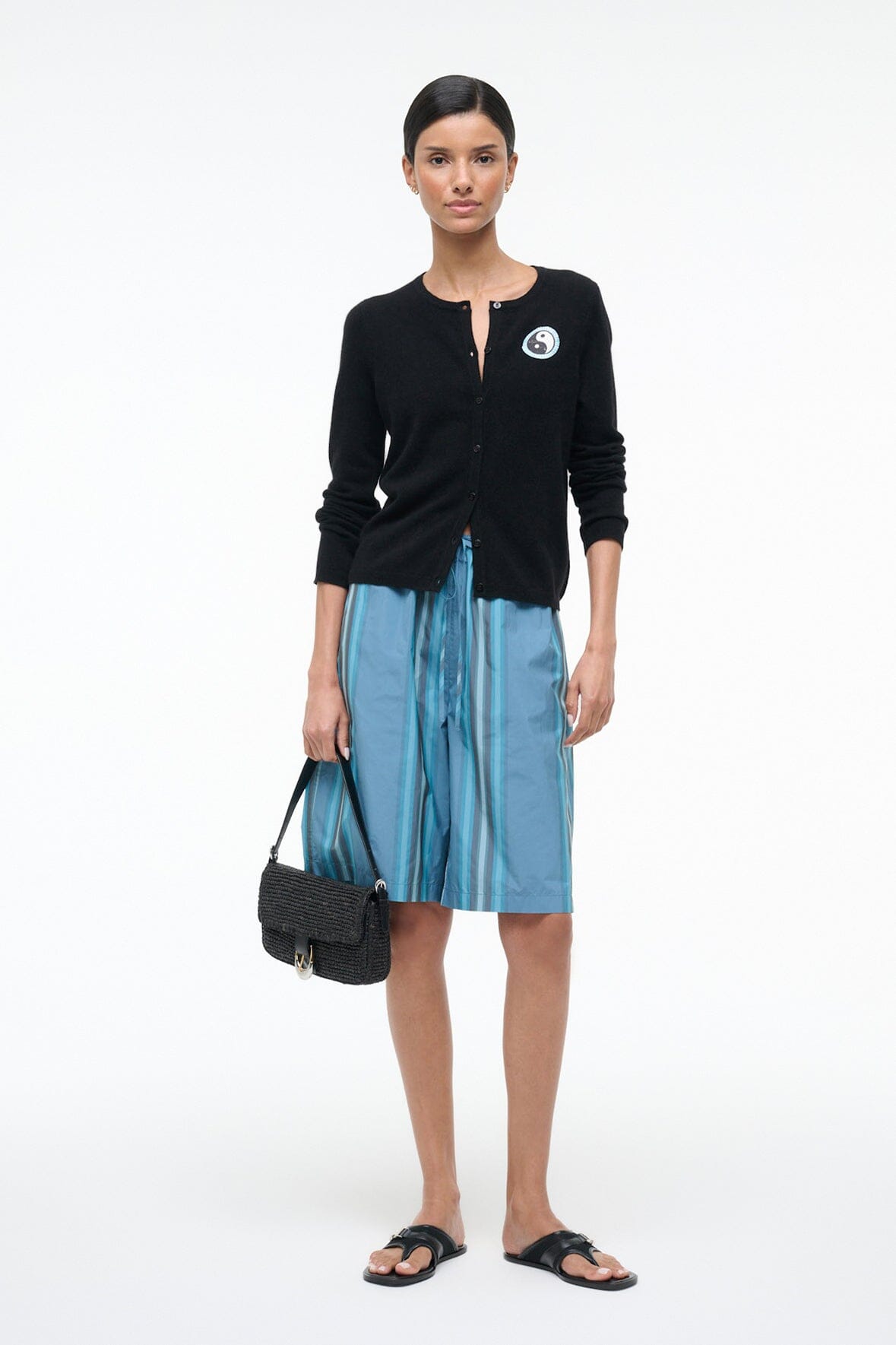 STAUD | Midnight Cashmere Cardigan Black Patchwork