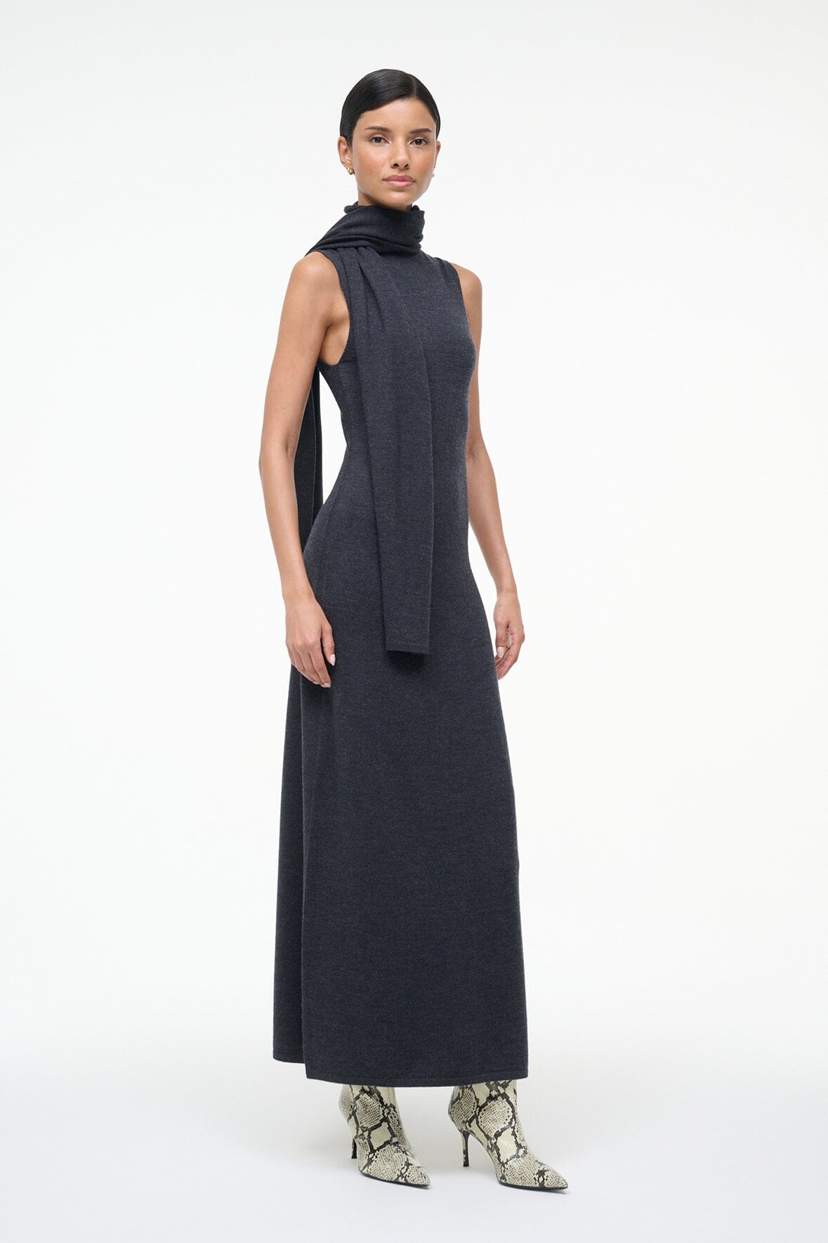 STAUD | Canal Midi Dress Charcoal