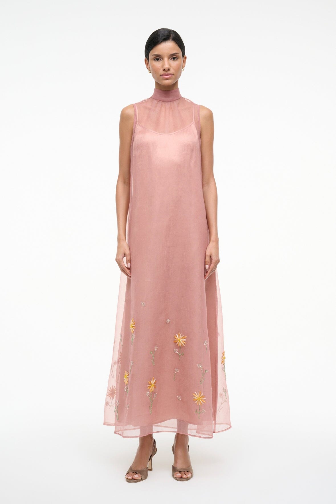 STAUD | Albee Dress In Dahlia Daydream Pink - Organza Evening Gown