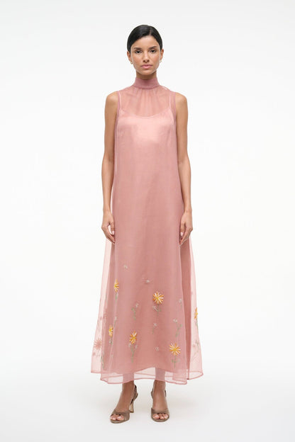 STAUD | Albee Dress In Dahlia Daydream Pink - Organza Evening Gown