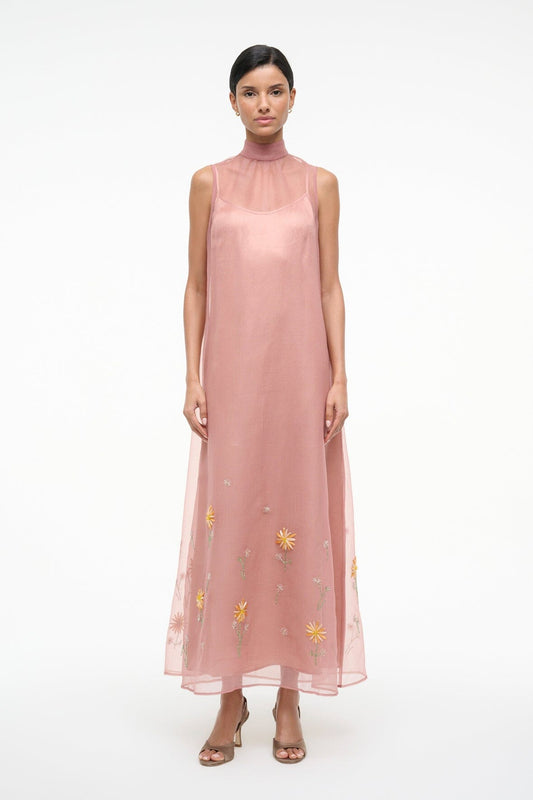 STAUD | Albee Dress In Dahlia Daydream Pink - Organza Evening Gown