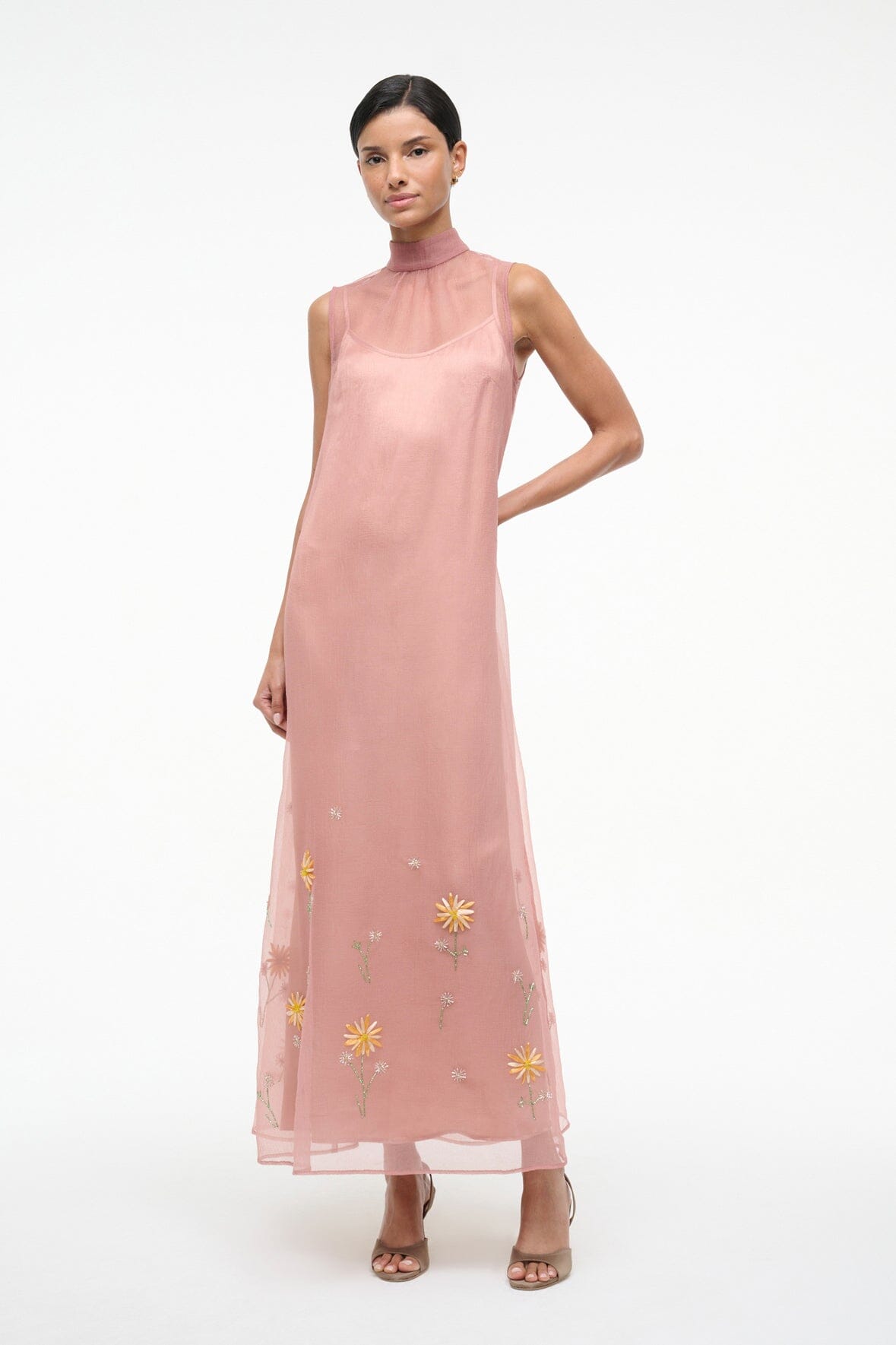 STAUD | Albee Dress In Dahlia Daydream Pink - Organza Evening Gown