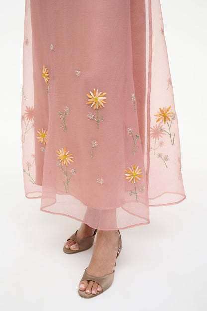 STAUD | Albee Dress In Dahlia Daydream Pink - Organza Evening Gown