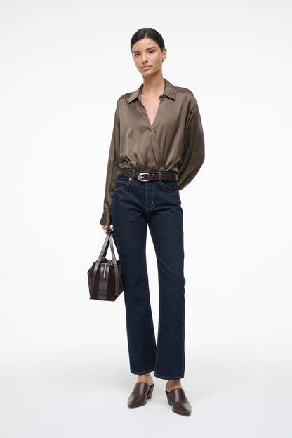 STAUD | Eve Silk Bodysuit Taupe