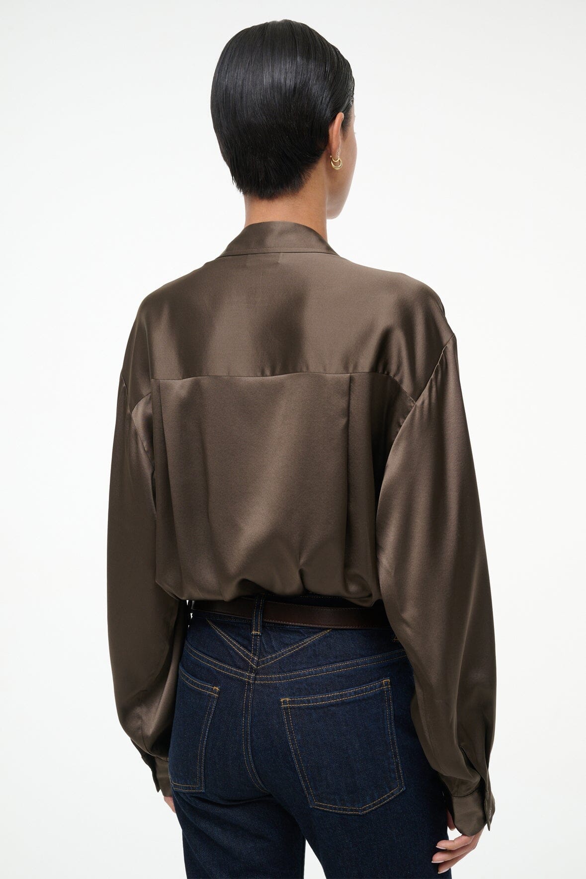 STAUD | Eve Silk Bodysuit Taupe