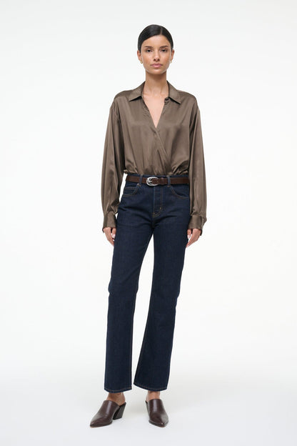 STAUD | Eve Silk Bodysuit Taupe