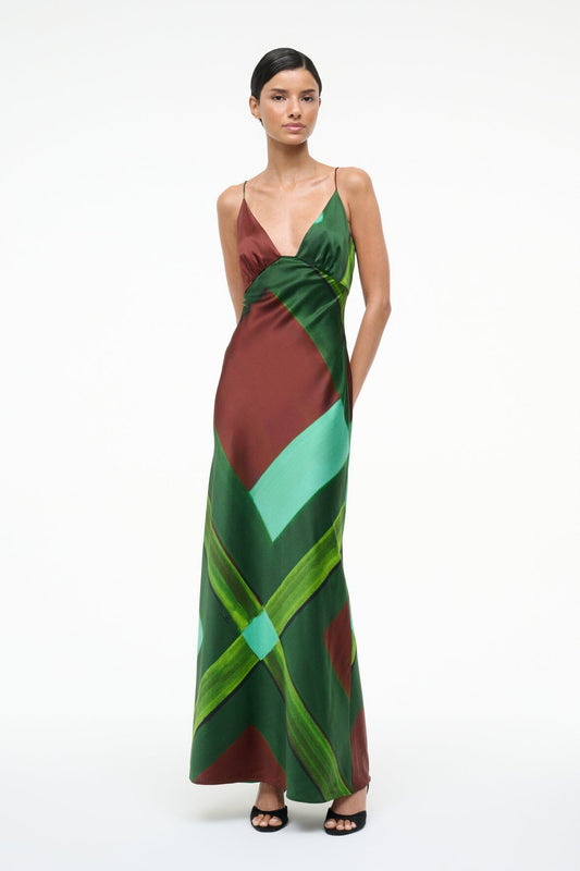 STAUD | Hank Silk Dress Emerald Prism