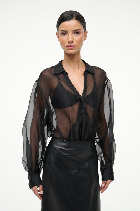 STAUD | Eve Silk Bodysuit Black