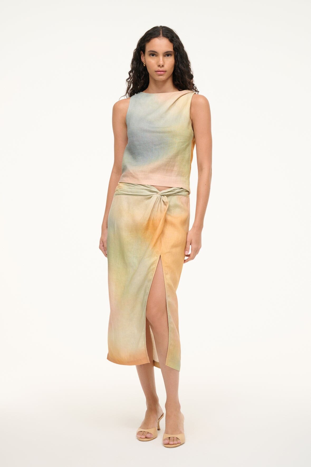 STAUD | Porto Linen Skirt Pastel Clouds