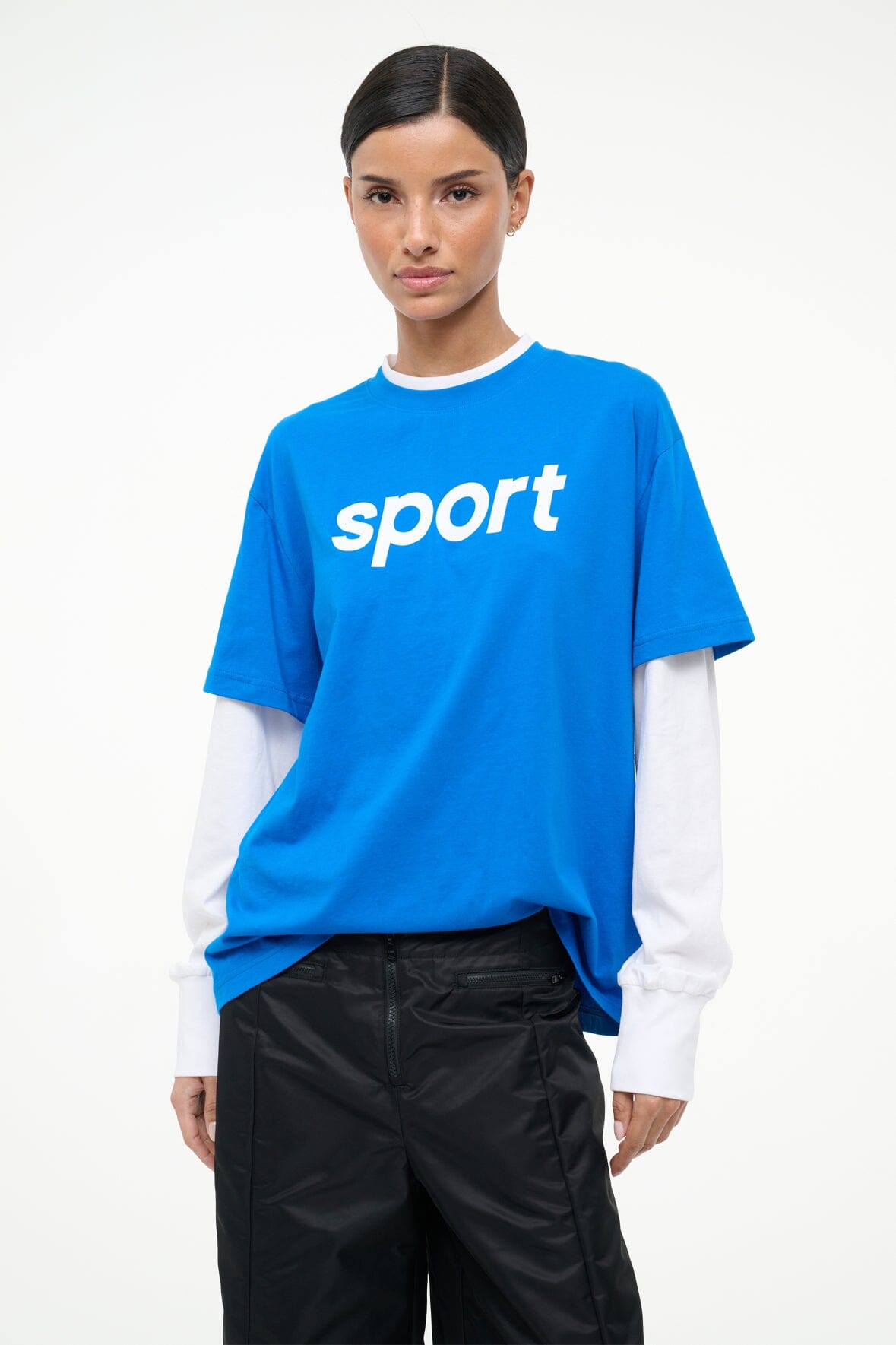 STAUD | Junior Long Sleeve Tee Varsity Blue White