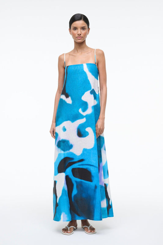 STAUD | Laura Linen Dress Blue Haze