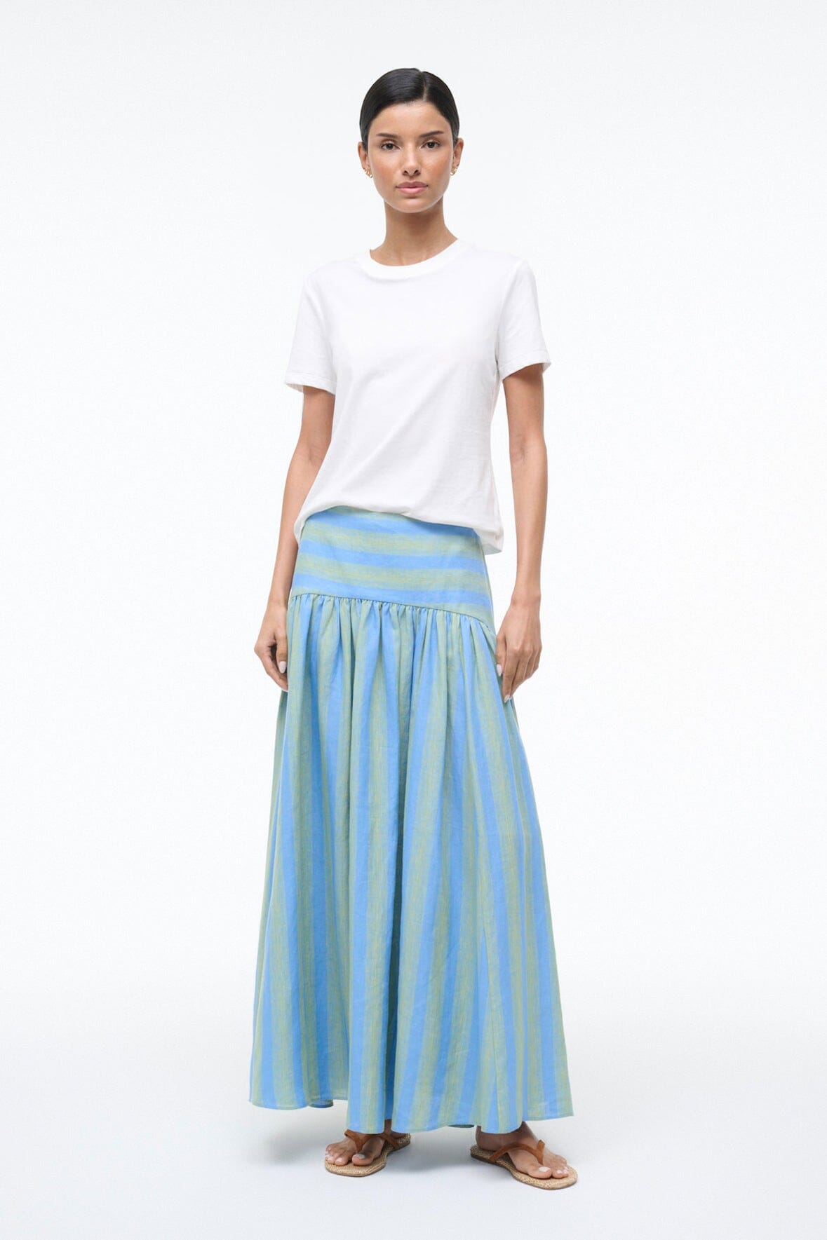 STAUD | Procida Linen Skirt Seaport Stripe
