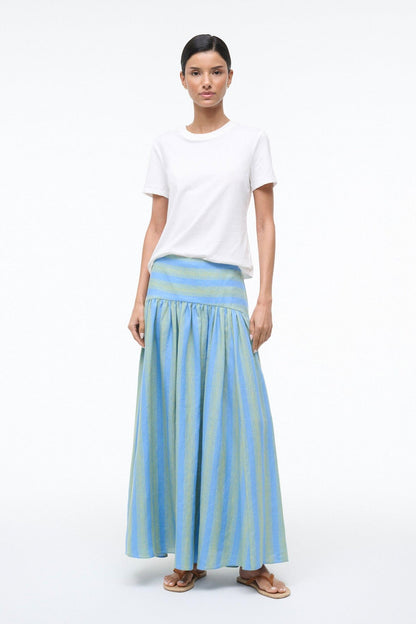 STAUD | Procida Linen Skirt Seaport Stripe