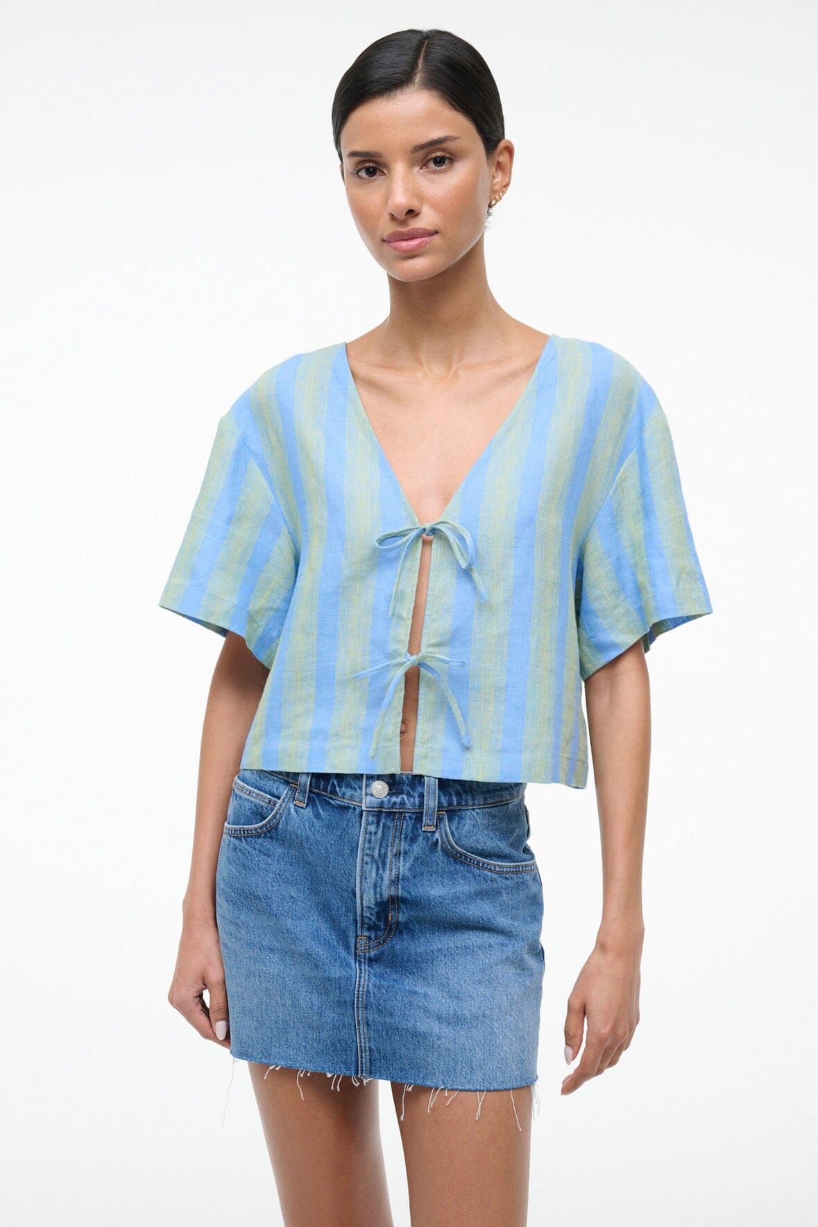 STAUD | Ava Linen Top Seaport Stripe
