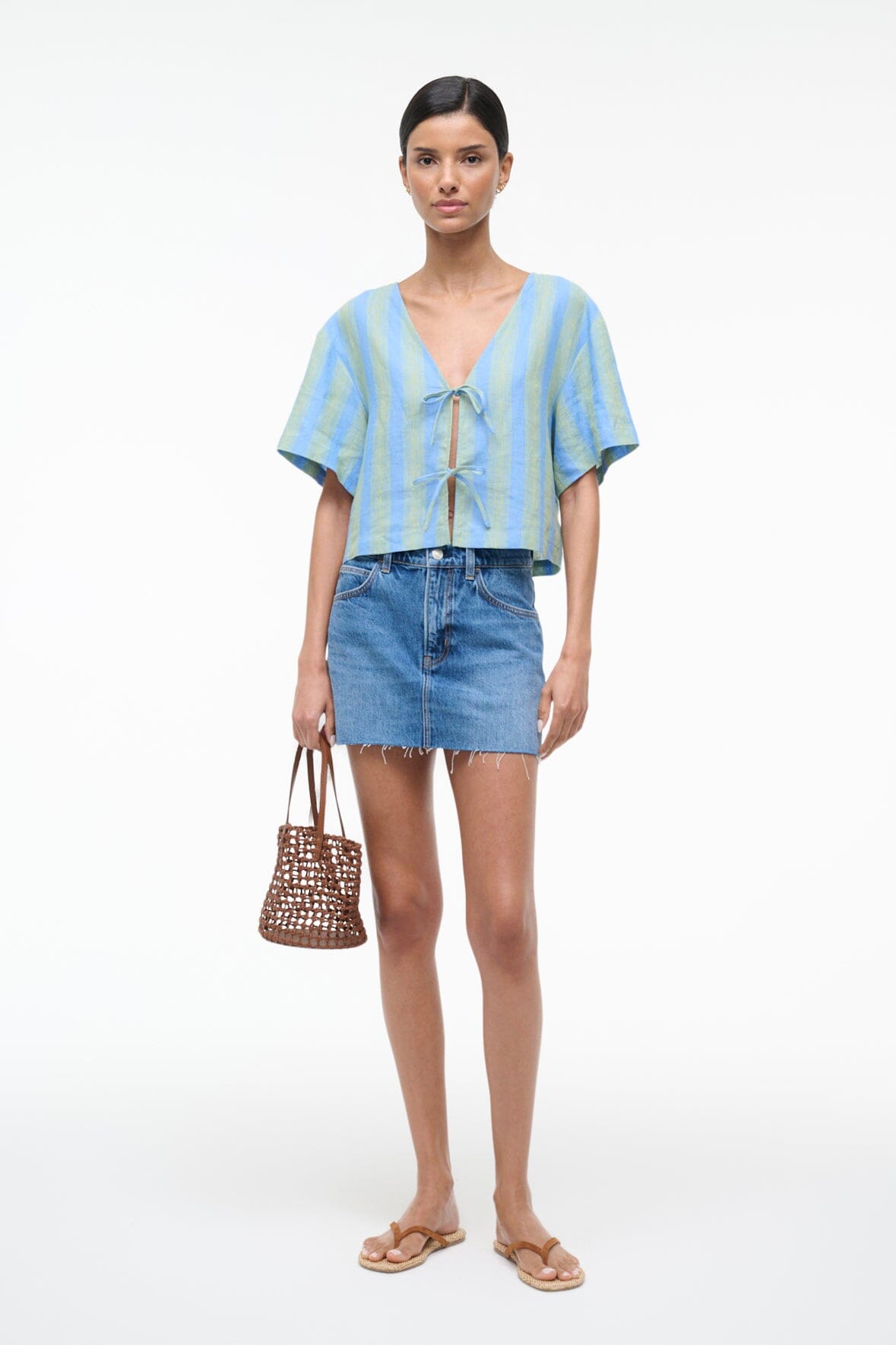 STAUD | Ava Linen Top Seaport Stripe