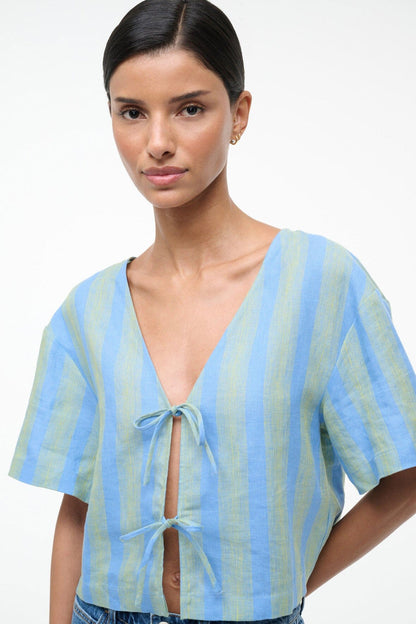STAUD | Ava Linen Top Seaport Stripe