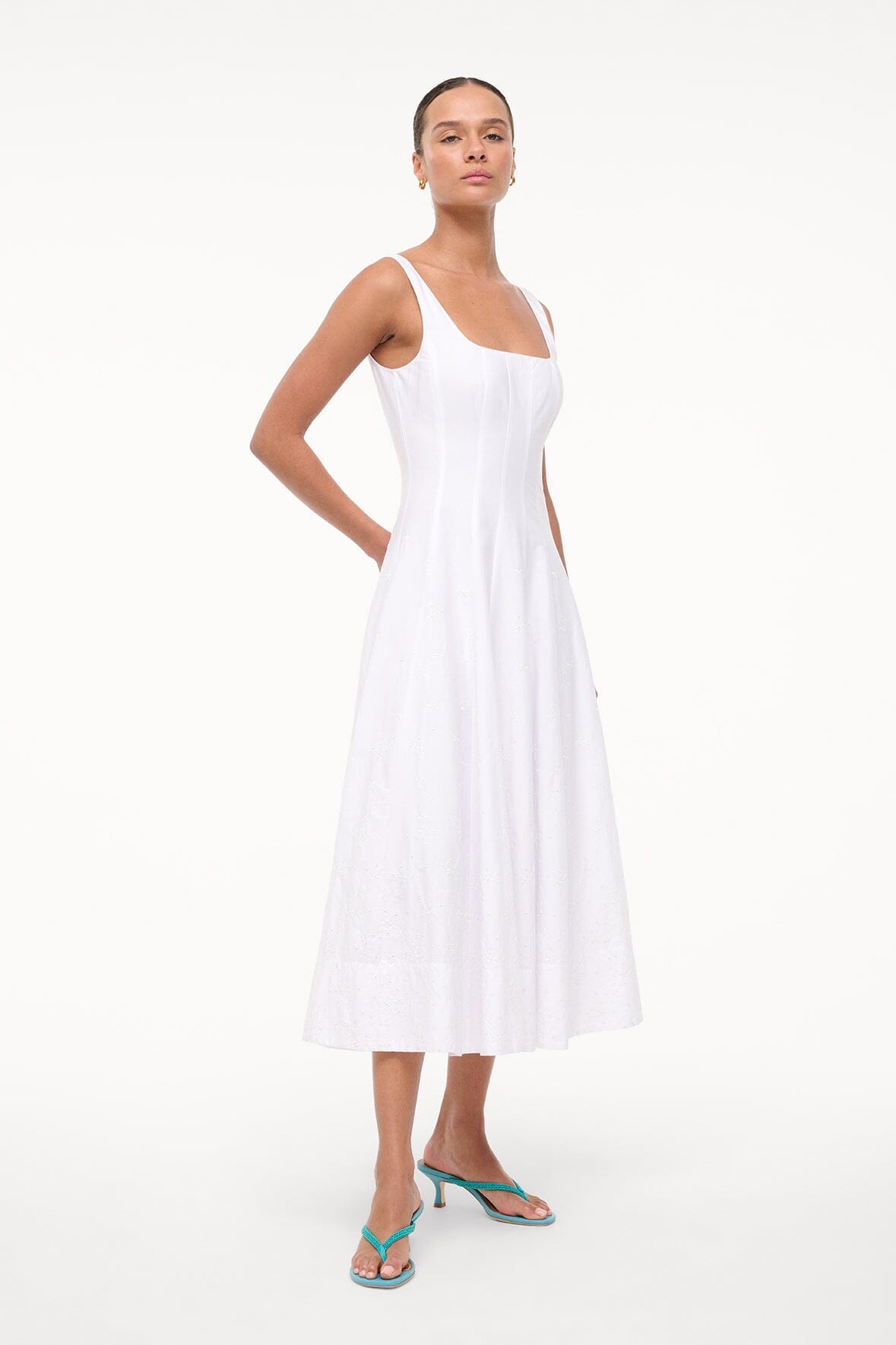 STAUD | Wells Dress White Embroidery