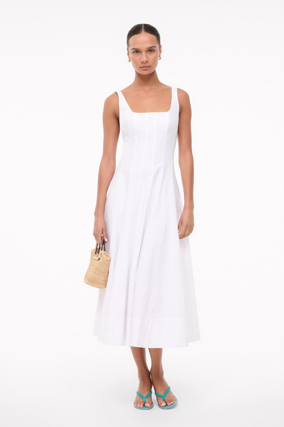STAUD | Wells Dress White Embroidery